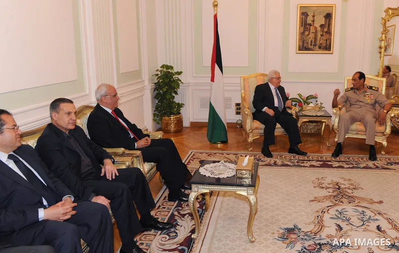 Palestinian President Mahmoud Abbas (Abu Mazen) during a meeting with leader of the Egyptian military, Field Marshal Tantawi, in Cairo on May 30, 2011. Photo by Thaer Ganaim