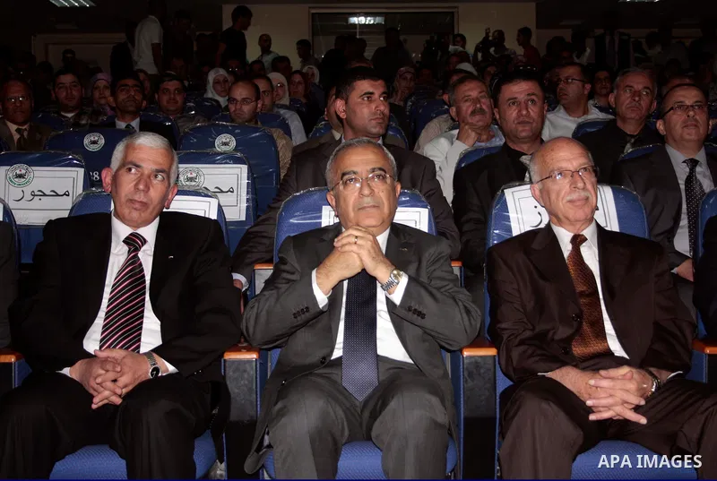 Palestinian prime minister Salam Fayyad attends the opening ceremony during the inauguration of Yasser Arafat Building at Hebron University in the Palestinian city of Hebron in the West Bank on May 30, 2011.Photo by Naje...