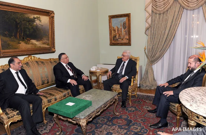 Palestinian President Mahmoud Abbas (Abu Mazen) during a meeting with Gentlemen supervision Mahmoud Al-Sharif, Sheikh Abdul Hadi kasabi in Cairo on May 30, 2011. photo by Thaer Ganaim