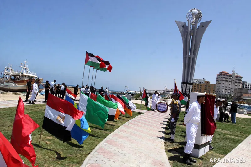 Palestinian Prime Minister in Gaza strip, Ismail Haniya opens monument of freedom fleet 1 in the port of Gaza on May 31, 2011. Photo by Mohammed Asad