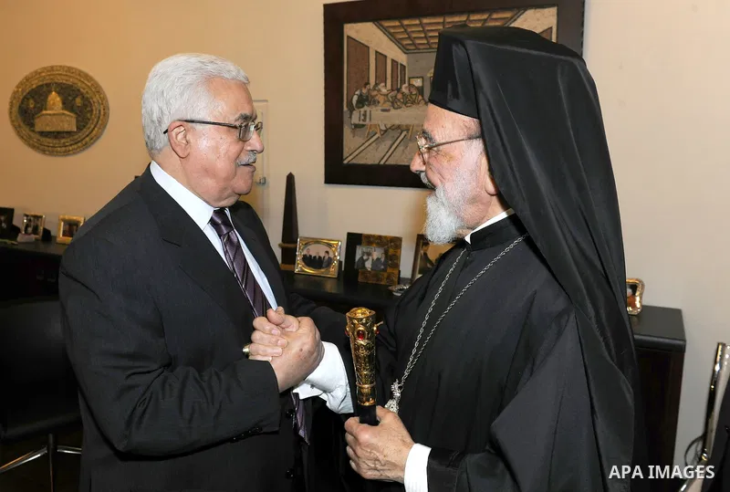 Palestinian President Mahmoud Abbas (Abu Mazen) during a meeting with Archbishop Capucci, in Rome on Jun 1, 2011. photo by Thaer Ganaim