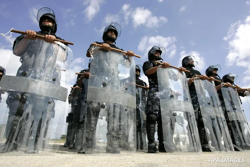 Palestinian Hamas security forces stand at attention during a graduation ceremony in the southern Gaza Strip town of Khan Yunis on 02 June 2011. The release of the captured soldier Versus for a thousand Palestinian priso...