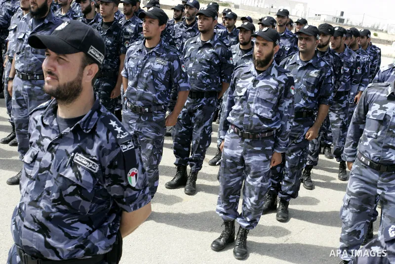 Palestinian Hamas security forces stand at attention during a graduation ceremony in the southern Gaza Strip town of Khan Yunis on 02 June 2011. The release of the captured soldier Versus for a thousand Palestinian priso...