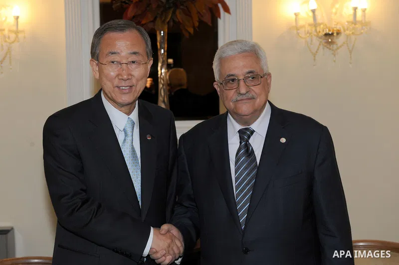Palestinian president Mahmud Abbas meets with UN Secretary-General Ban Ki-moon on June 2, 2011 in Rome. Photo by Thaer Ganaim