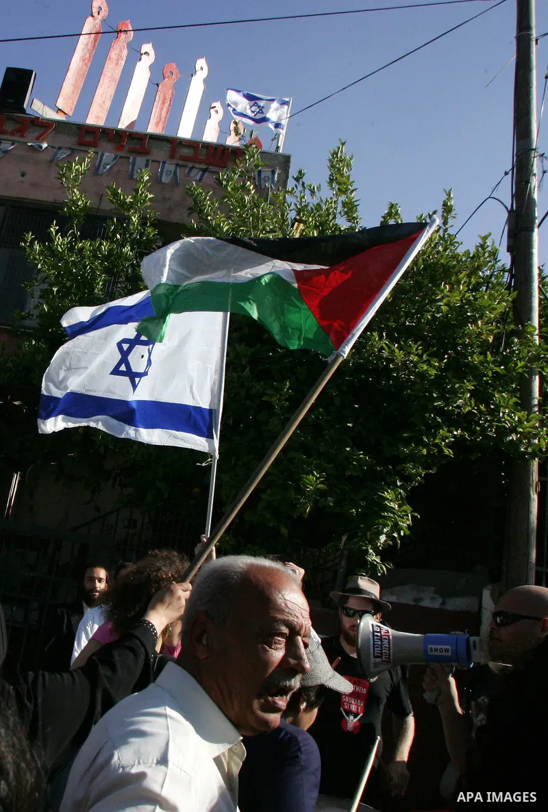 Palestinians, Israelis and foreign activists take part in the weekly demonstration in the neighborhood of Sheikh Jarrah in East Jerusalem on June 3, 2011. Photo by Mahfouz Abu Turk