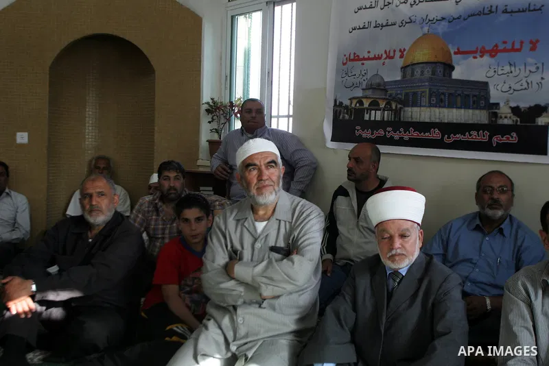 Sheikh Raed Salah, head of the radical wing of the Islamic Movement in Israel participates in a meeting in the old city of Jerusalem, on June 5, 2011 as Israeli security forces go on high alert while Palestinian activist...