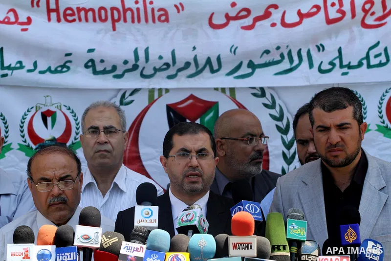 Palestinian Health Minister in Gaza Strip, Basim Naem delivers speech during a press conference in Gaza City on June 8,2011 as Gaza Strip faces a lack of medicines. Photo by Mohammed Asad