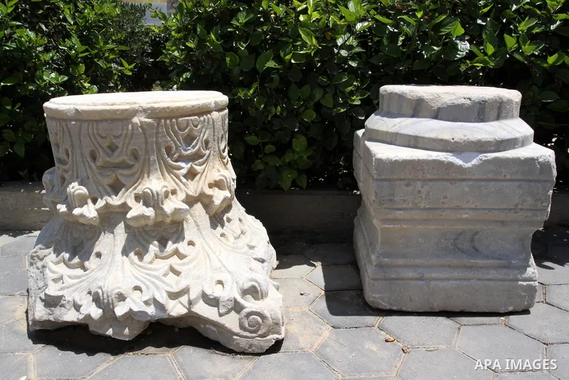 Ancient artifacts recently discovered, base and crown of the ancient columns in Gaza city on June 9, 2011. This Ancient artifacts back to the Byzantine period by more than 1200 years. Photo by Mohammed Asad