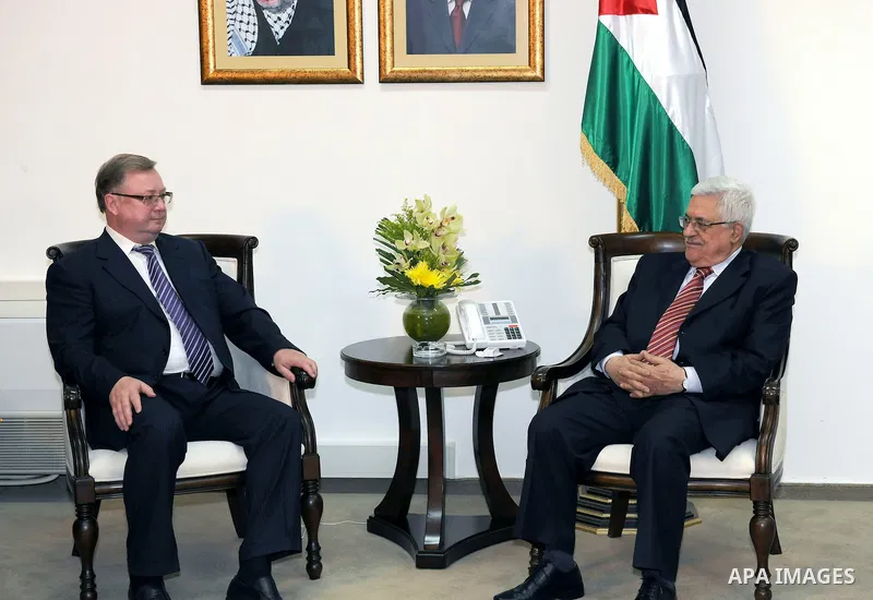 Palestinian President Mahmoud Abbas (Abu Mazen) during a meeting with chairman of the Russian Accounting, Sergei Stepashn, in the west bank city of Ramallah on June 11, 2011. Photo by Thaer Ganaim