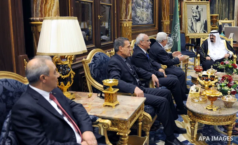 Palestinian President Mahmoud Abbas (Abu Mazen) during a meeting with King Abdullah bin Abdul Aziz in Jeddah on June 13, 2011. Photo by Thaer Ganaim