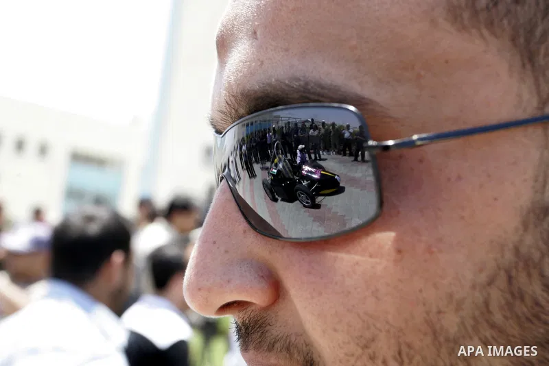 Palestinian students test their Formula 1-style racing car, made from scratch out of recycled parts, they have produced at their technical college run by the United Nations in Khan Yunis, southern Gaza Strip, on June 15,...