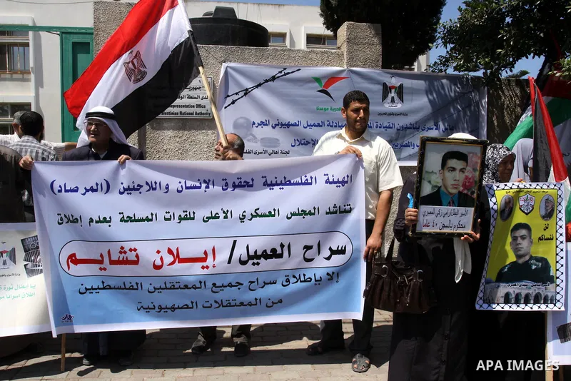 Palestinian jailed relatives take part in a protest calling for the release of Palestinian and Egyptian prisoners from the Israeli jails in front of the Egyptian Embassy in Gaza City on June 16, 2011. Photo by Mohammed A...