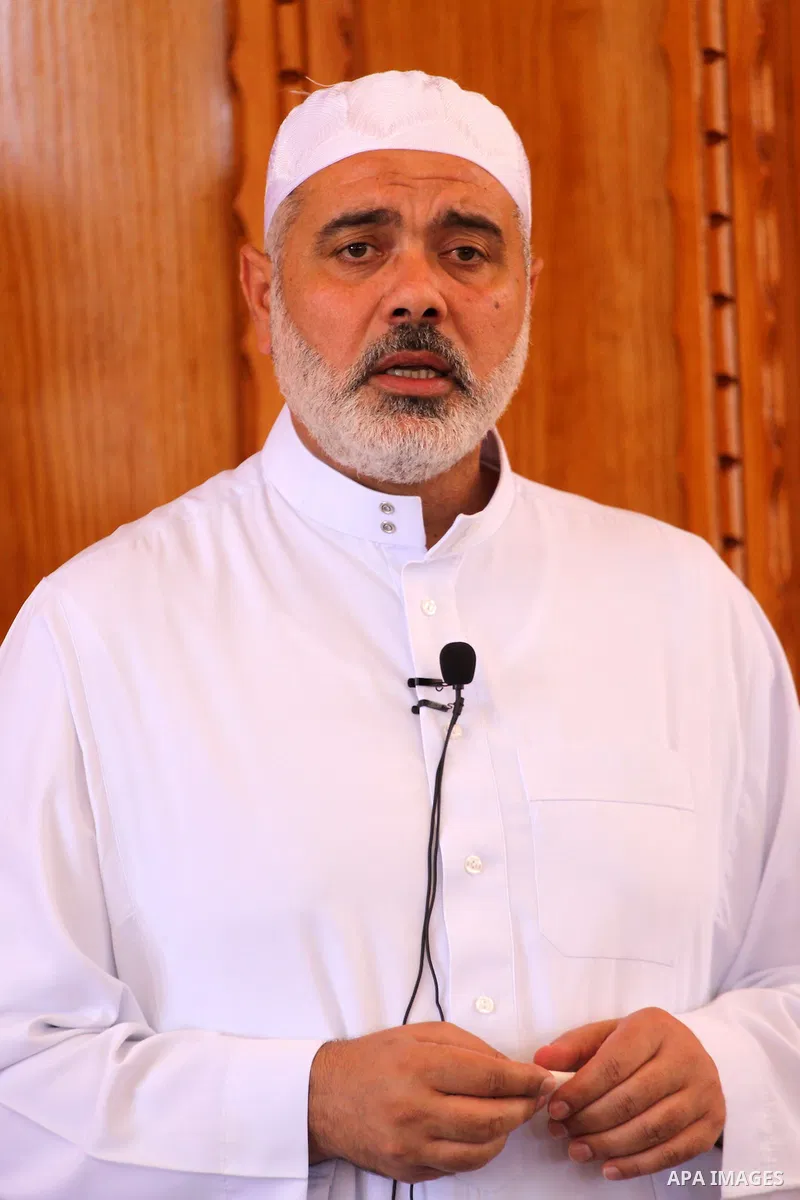 Palestinian Prime Minister in Gaza Strip, Ismail Haniya delivers speech during Friday prayers at a new constructed mosque in the former Israeli settlement of Nate Sarim which was dismantled in 2005, close to Gaza city on...