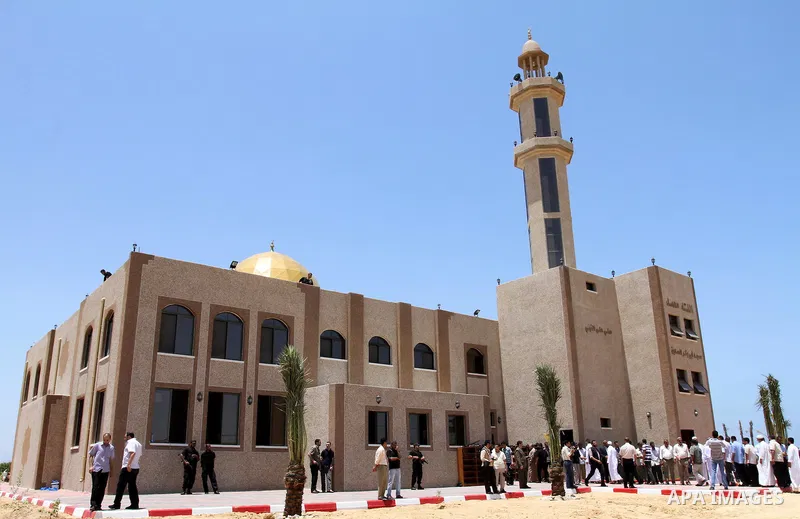 Palestinians attend Friday prayers at a new constructed mosque in the former Israeli settlement of Nate Sarim which was dismantled in 2005, close to Gaza city on Jun 17, 2011 . Photo by Mohammed Asad
