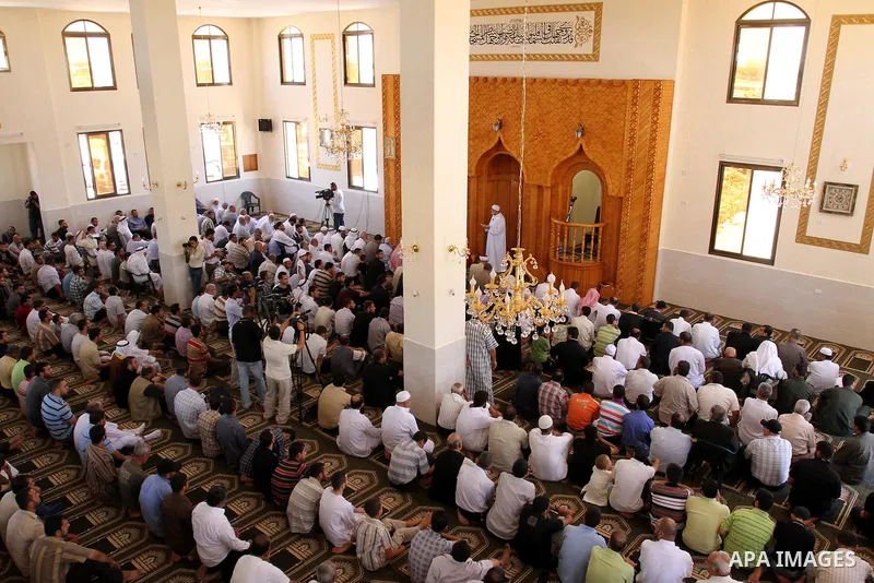 Palestinian Prime Minister in Gaza Strip, Ismail Haniya delivers speech during Friday prayers at a new constructed mosque in the former Israeli settlement of Nate Sarim which was dismantled in 2005, close to Gaza city on...