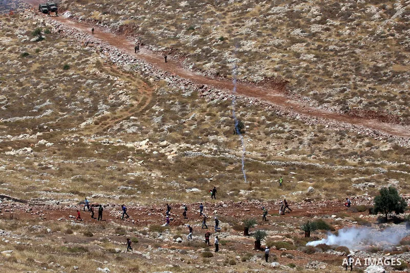 Palestinian protesters clash with Israeli border police officers during minor clashes at a protest against the expansion of a nearby Jewish settlement, in the West Bank village of Deir Qadis, near Ramallah June 19, 2011....