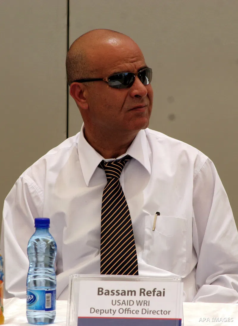 Bassam Refai a USAID WRI Deputy Office Director participates in the inauguration ceremony for well stations rehabilitation project in the southern West Bank village of Tuqu'a, which was financed by the US Agency for inte...
