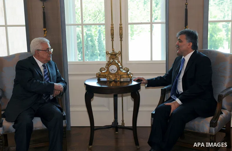 Palestinian President Mahmoud Abbas meets with Turkey's President Abdullah Gul at the Presidential Palace of Cankaya in Ankara, on June 23, 2011. Photo by Thaer Ganaim