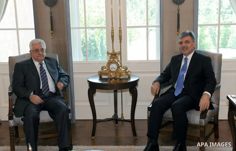 Palestinian President Mahmoud Abbas meets with Turkey's President Abdullah Gul at the Presidential Palace of Cankaya in Ankara, on June 23, 2011. Photo by Thaer Ganaim