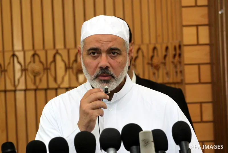 Palestinian prime minister in Gaza Strip, Ismail Haniya delivers speech during his meeting with members of ''Miles of Smiles 3'' aid convoy after Friday prayers at Al-Gharbi mosque in Gaza city on Jun 24,2011.. Photo by...