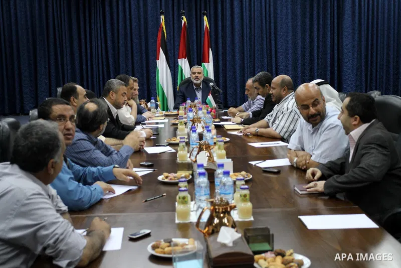 Palestinian Prime Minister in Gaza strip, Ismail Haniya meets with the universities professors in his office in Gaza city on June 26, 2011. Photo by Mohammed Asad