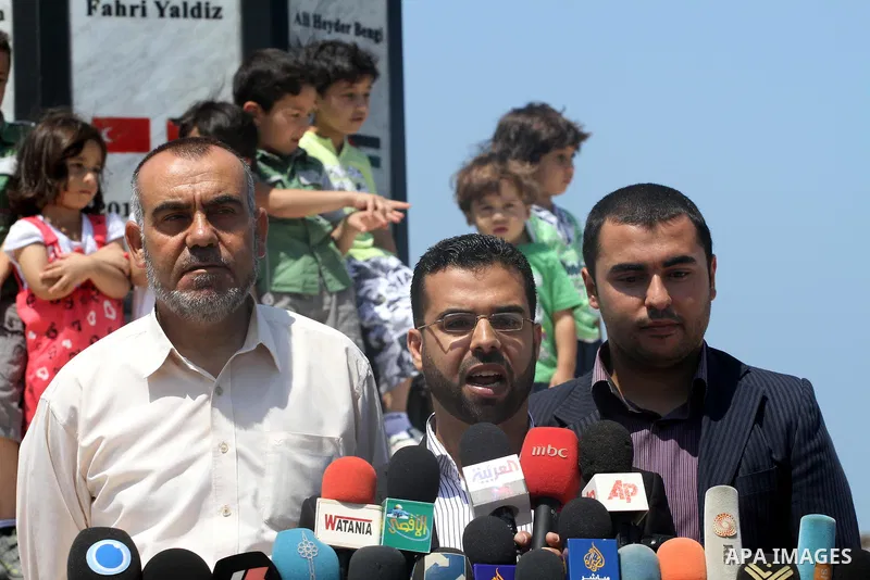 The Palestinian higher Committee to break the seige reports a speech during a press conference in the port of Gaza to announce about the end of the preparations to receive the Freedom flotilla "2" in Gaza city on June 28...