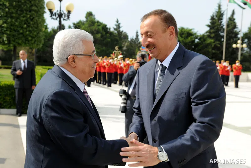 Palestinian president Mahmoud abbas (Abu Mazen) arrives to Azerbaijan and meets with Azerbaijan's President Ilham Aliyev in the capital Baku on Jun 28,2011. Photo by Thaer Ganaim