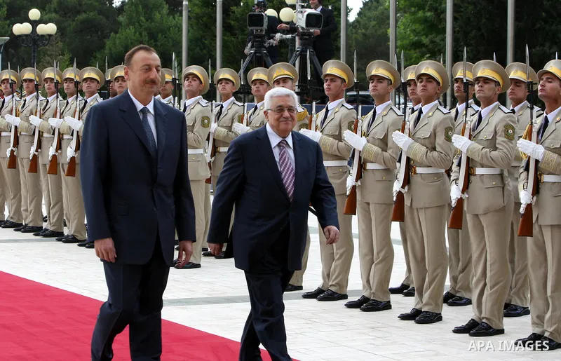 Palestinian president Mahmoud abbas (Abu Mazen) arrives to Azerbaijan and meets with Azerbaijan's President Ilham Aliyev in the capital Baku on Jun 28,2011. Photo by Thaer Ganaim