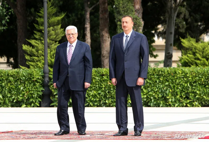 Palestinian president Mahmoud abbas (Abu Mazen) arrives to Azerbaijan and meets with Azerbaijan's President Ilham Aliyev in the capital Baku on Jun 28,2011. Photo by Thaer Ganaim