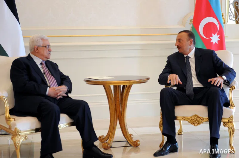 Palestinian president Mahmoud abbas (Abu Mazen) arrives to Azerbaijan and meets with Azerbaijan's President Ilham Aliyev in the capital Baku on Jun 28,2011. Photo by Thaer Ganaim