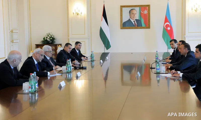 Palestinian president Mahmoud abbas (Abu Mazen) arrives to Azerbaijan and meets with Azerbaijan's President Ilham Aliyev in the capital Baku on Jun 28,2011. Photo by Thaer Ganaim