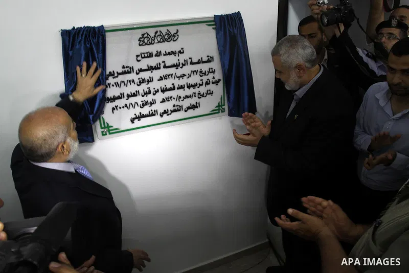 Palestinian Prime Minister in the Gaza Strip, Ismail Haniya during the opening of a new hall, that targeted by the Israeli occupation in the last war in Gaza City on June 29, 2011. Photo by Mohammed Asad