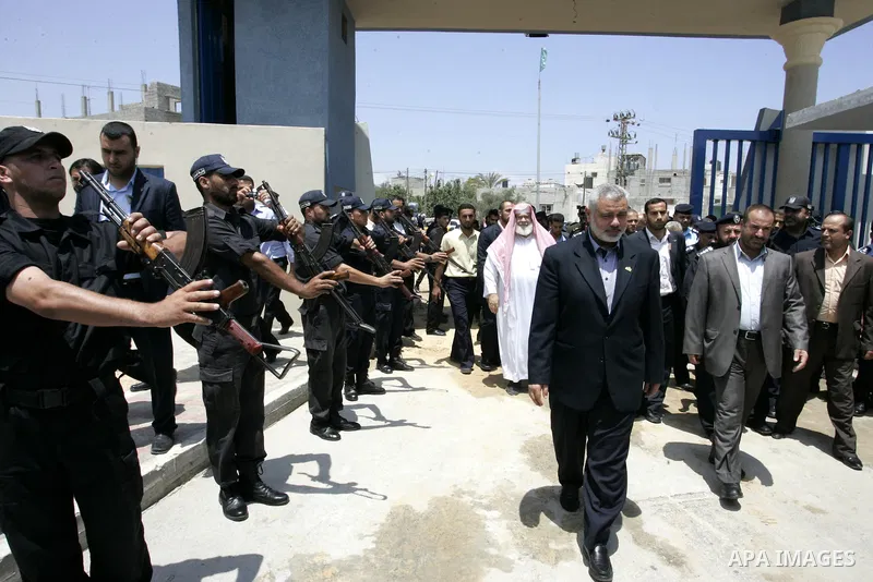 Palestinian Prime Minister in Gaza strip, Ismail Haniya during opening the headquarters of the new Palestinian police, which was rebuilt after destroyed in the Israeli war on Gaza in 2008-2009 in Rafah, southern Gaza Str...