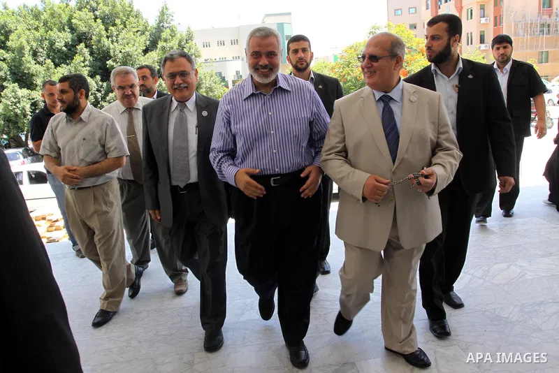 Palestinian Prime Minister in Gaza strip, Ismail Haniya meets with the deputy in the Palestinian Legislative Council, Gamal Al-Khoudari in Gaza city on July 2, 2011. Palestinian Prime Minister in Gaza strip said in an im...