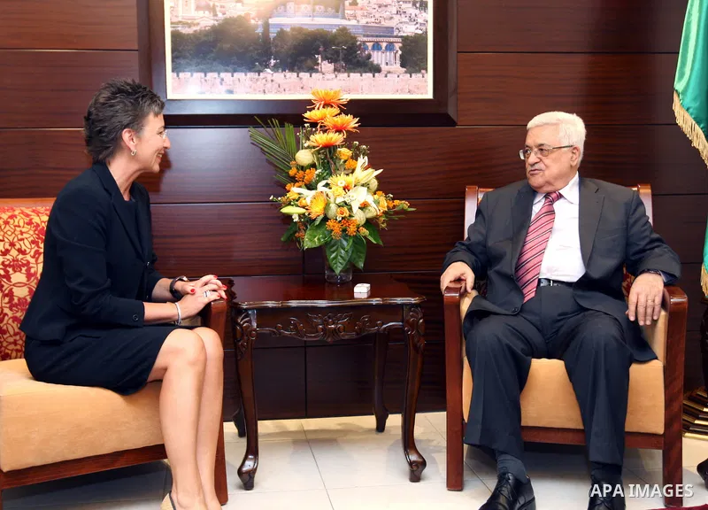 Palestinian President Mahmoud Abbas (Abu Mazen) meets with the Ambassador of Finland for farewell in the West Bank city of Ramallah on July 4, 2011. Photo by Mufeed Abu Hasnah