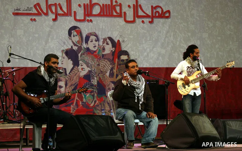 Egyptian soft rock band Wast El Balad (lit Downtown) perform performances during the opening ceremony of the 13th Palestine International Festival in the West bank city of Ramallah on July 4 2011. Where organized by the...