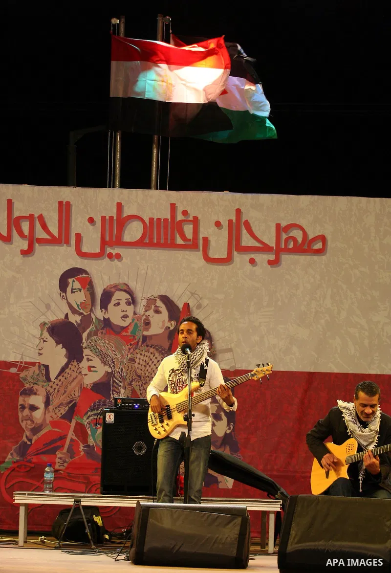 Egyptian soft rock band Wast El Balad (lit Downtown) perform performances during the opening ceremony of the 13th Palestine International Festival in the West bank city of Ramallah on July 4 2011. Where organized by the...