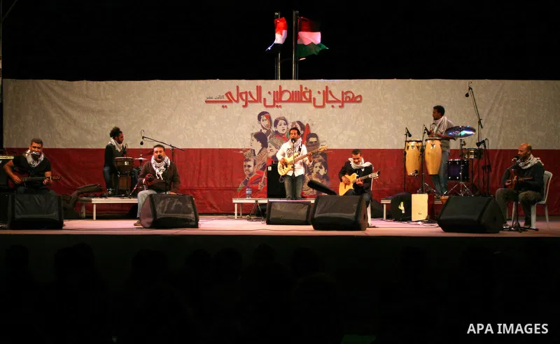 Egyptian soft rock band Wast El Balad (lit Downtown) perform performances during the opening ceremony of the 13th Palestine International Festival in the West bank city of Ramallah on July 4 2011. Where organized by the...