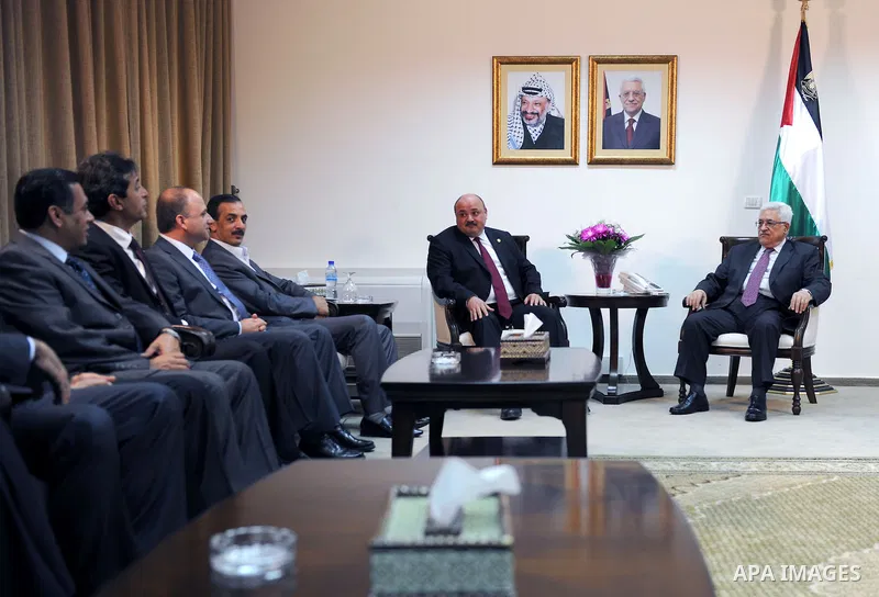 Palestinian President Mahmoud Abbas (Abu Mazen) meets with Delegation of businessmen from Gaza in the West Bank city of Ramallah on July 7, 2011. Photo by Thaer Ganaim