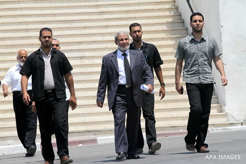 Palestinian senior Hamas leader, Mahmoud Zahar walks after a press conference in support with the "Freedom Flotilla "II" Gaza city on June July 7, 2011, as Pro-Palestinian activists hoping to sail to Gaza this week fully...