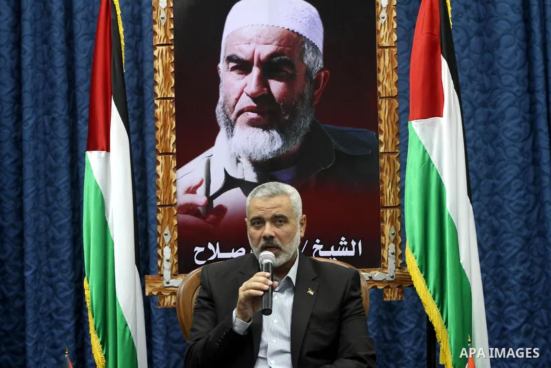 Palestinian Prime Minister in Gaza strip, Ismail Haniya delivers speech during a meeting with delegation from the Federation of Arab doctors in his office in Gaza city on July 7, 2011. Photo by Mohammed Asad