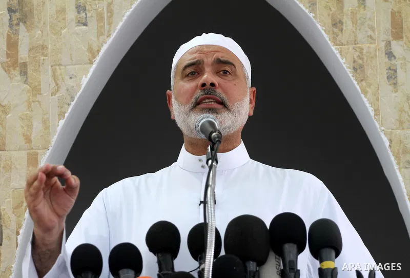 Palestinian Prime Minister in Gaza Strip, Ismail Haniya delivers speech during Friday prayers following the opening of a new mosque in Gaza city on July 8,2011, as he speaks about the latest political developments. Photo...