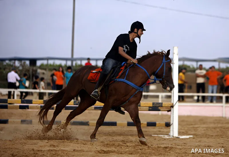 A Palestinian rides a horse during the "Jump Championship" race in Gaza City July 8, 2011. Photo by Ali Jadallah