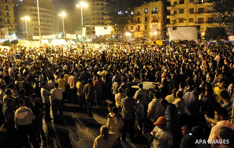 Protesters gather in Tahrir Square in Cairo in the evening hours of July 8, 2011. Tens of thousands of Egyptians packed city centres across the country on Friday, demanding faster reforms and voicing frustration at what...