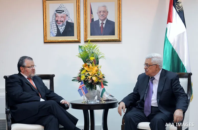 Palestinian President Mahmoud Abbas (Abu Mazen) meets the Foreign Minister of Iceland in the West Bank city of Ramallah on July 9,2011. Photo by Thaer Ganaim