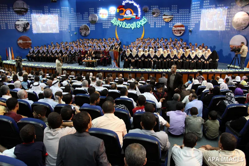 Palestinian students participate in their graduation ceremony at the Islamic University in Gaza city on July 12, 2011. Photo by Mohammed Asad