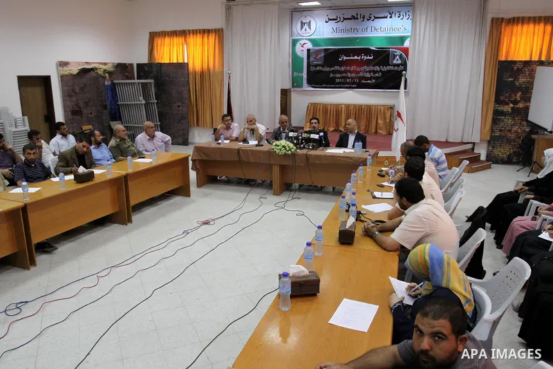 Members of the Palestinian Ministry of prisoners performs workshop in Gaza city on July 13, 2011. In support with Jerusalem's parliament members who have been living inside the ICRC compound in Jerusalem for the past one...