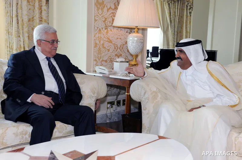 Palestinian President Mahmoud Abbas (Abu Mazen) during a meeting with the Emir of Qatar, Sheikh Hamad bin Khalifa al-Thani in Doha on July14, 2011 . Photo by Thaer Ganaim