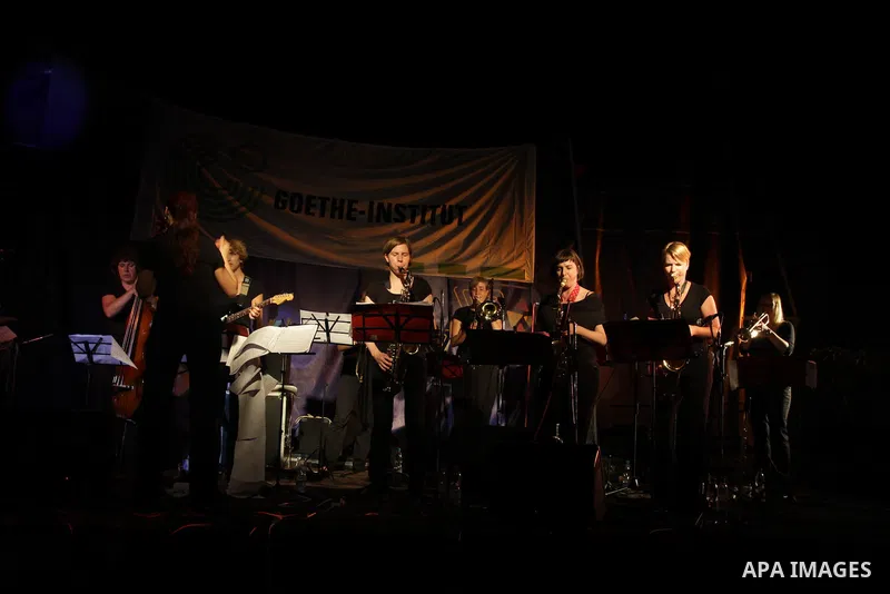 The German Women Jazz Orchestra performs a concert in Gaza City late on July 14, 2011. Photo by Naaman Omar