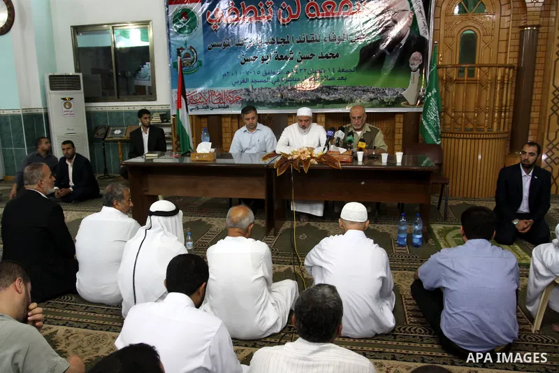Palestinian Prime Minister in Gaza Strip, Ismail Haniya during the memorial of Mohammed Shamaa, one of the Hamas Movement founders in Gaza city on July 16, 2011. Photo by Mohammed Asad